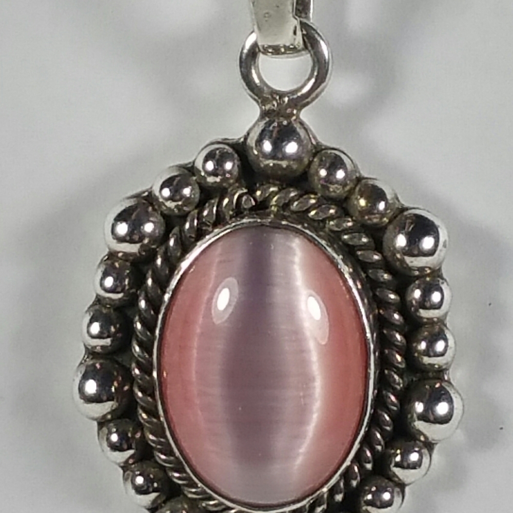 MEXICO ATI PINK CATS EYE STERLING SILVER NECKLACE